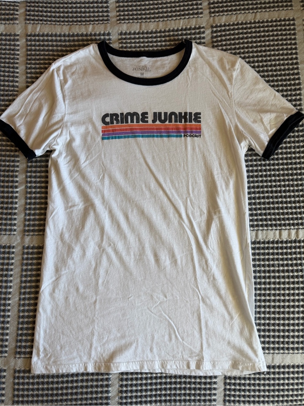 Crime Junkie Ringer Tee in White with Black Trim